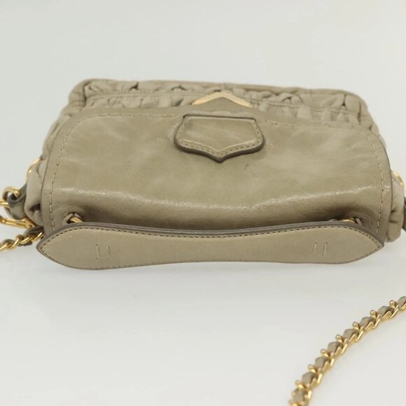 PRADA Chain Shoulder Bag Leather Beige Gold Auth - Picture 10 of 15